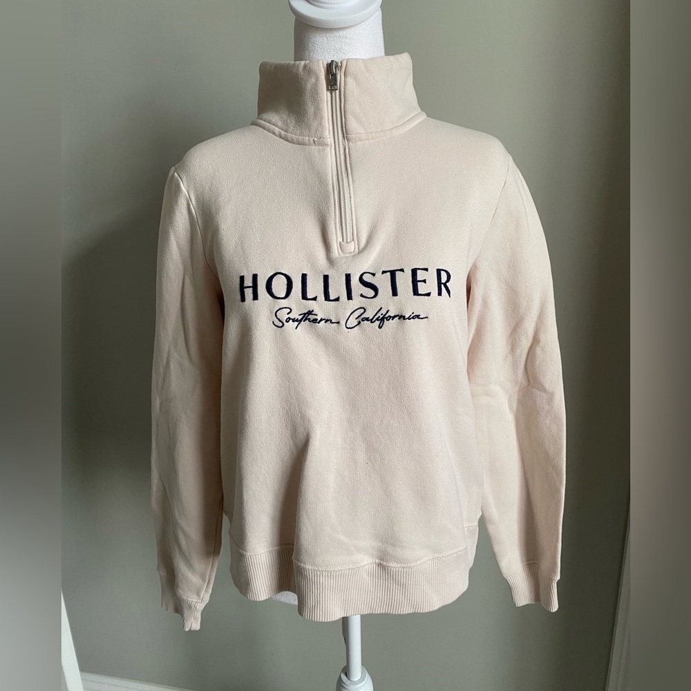 Hollister Light Pink/Cream Quarter-Zip Pullover Medium